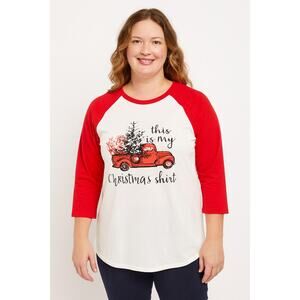 NWT Yexipo Women’s Red & White “This Is My Christmas Shirt” Raglan Tee Medium